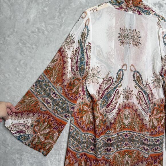 Soft Surroundings Kimono Cardigan Womens Large Sheer Paisley Boho Lightweight - Picture 4 of 11